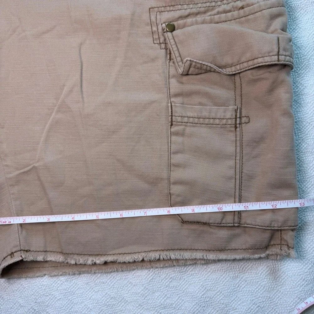 Ocean Pacific Mens Cargo Shorts Tan Khaki Ripstop Frayed Hem Utility Casual OP